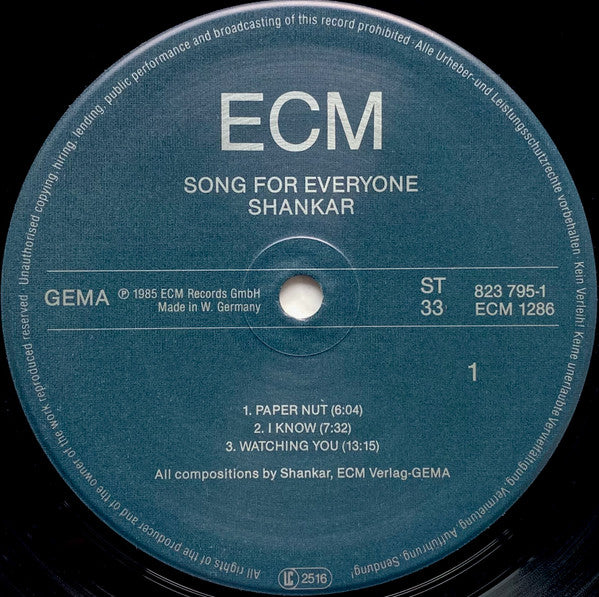 Shankar, Garbarek*, Hussain*, Gurtu* – Song For Everyone , ECM