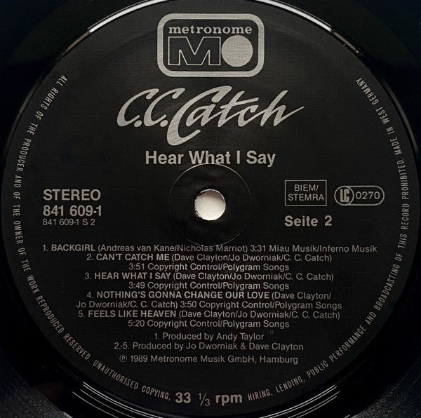 C.C. Catch – Hear What I Say , 1 press , Germany