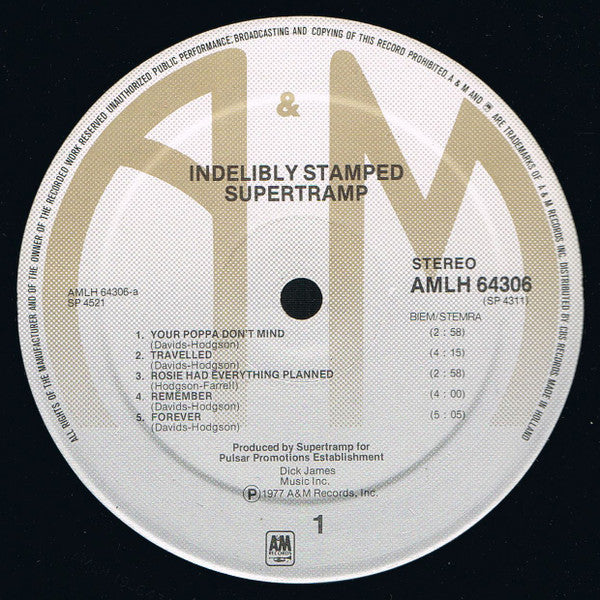 Supertramp – Indelibly Stamped , Gatefold