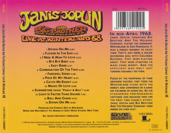 Janis Joplin With Big Brother And The Holding Company* – Live At Winterland '68