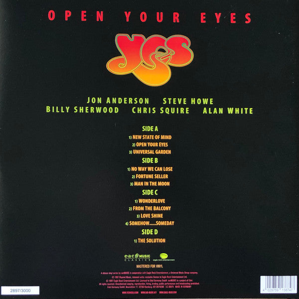 Yes – Open Your Eyes 2LP , Gatefold , Limited Edition, Numbered 2747/3000, Orange + Red vinyl