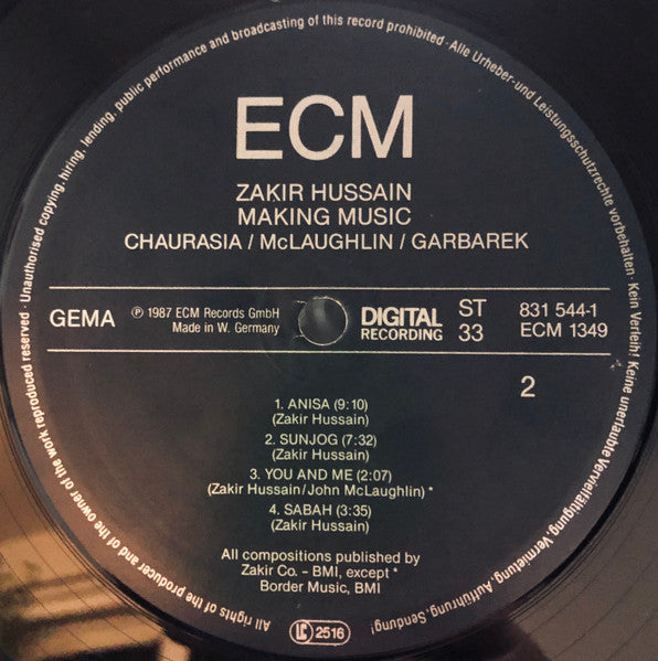 Zakir Hussain, Hariprasad Chaurasia, John McLaughlin, Jan Garbarek – Making Music , Gatefold , ECM , 1 press Germany