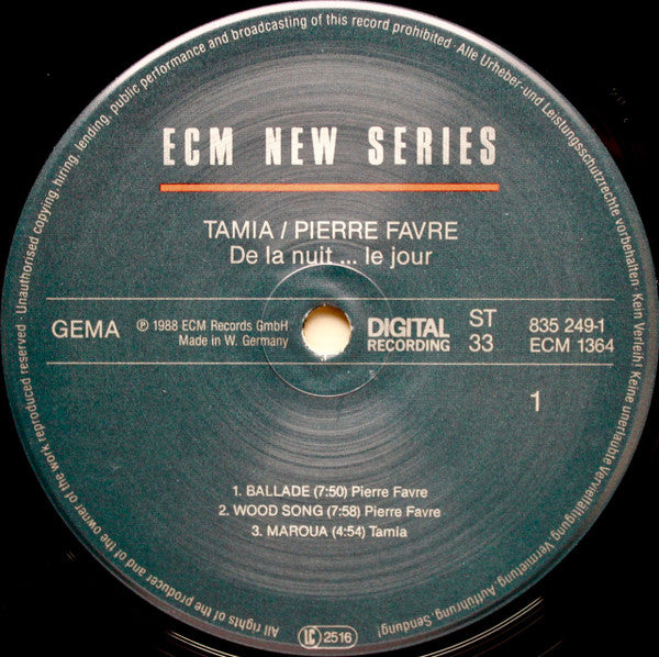 Tamia- Pierre Favre – De La Nuit... Le Jour, Gatefold