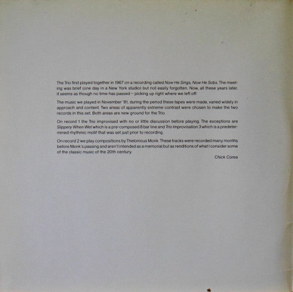 Chick Corea, Miroslav Vitous, Roy Haynes – Trio Music , 2LP , Gatefold