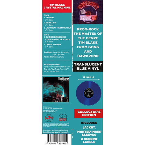 Tim Blake – Crystal Machine , Translucent Blue Vinyl , ( ex Gong , Hawkwind )