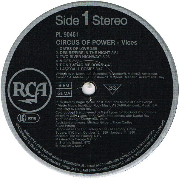 Circus Of Power – Vices