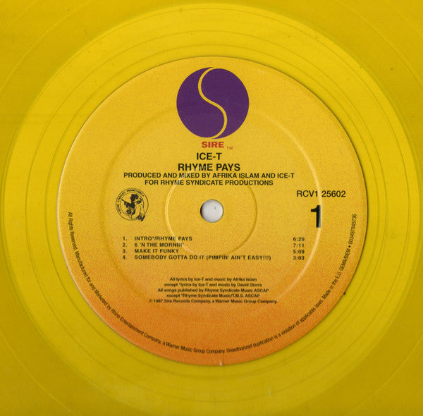 Ice-T – Rhyme Pays , Record Store Day, Yellow Transparent