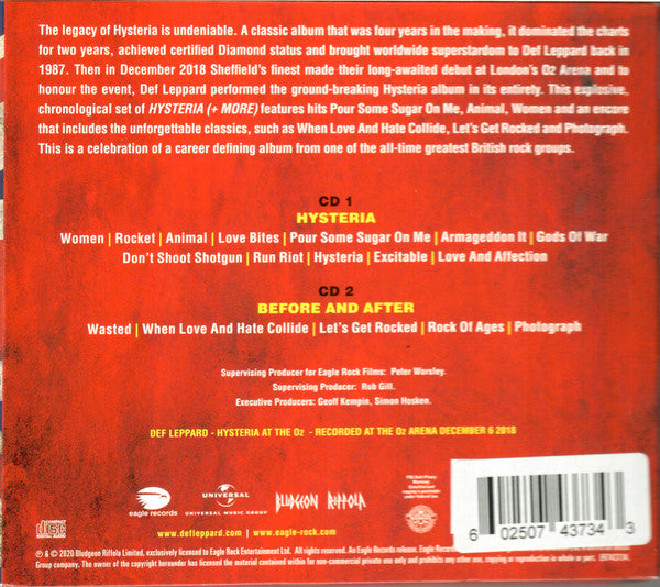 Def Leppard – Hysteria At The O2, 2xCD