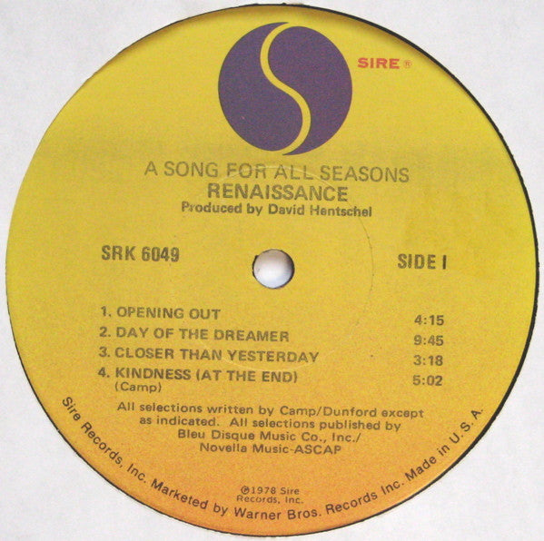 Renaissance – A Song For All Seasons , US + poster original
