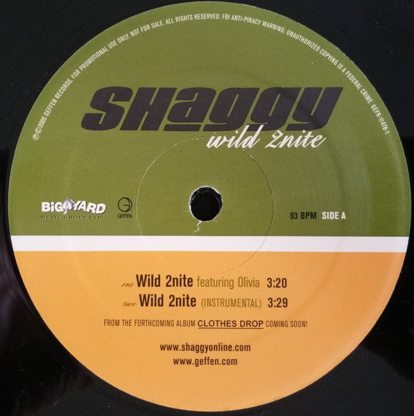 Shaggy Featuring Olivia – Wild 2nite , 12", 33 ⅓ RPM, Single, Promo