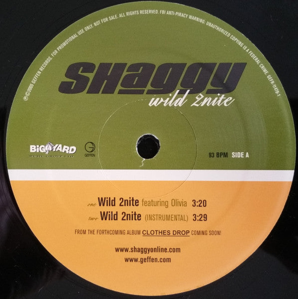 Shaggy Featuring Olivia – Wild 2nite  ,  12", 33 ⅓ RPM, Single, Promo