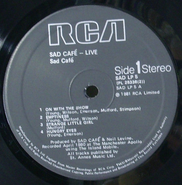 Sad Café – Live In Concert, 2xLP, Gatefold