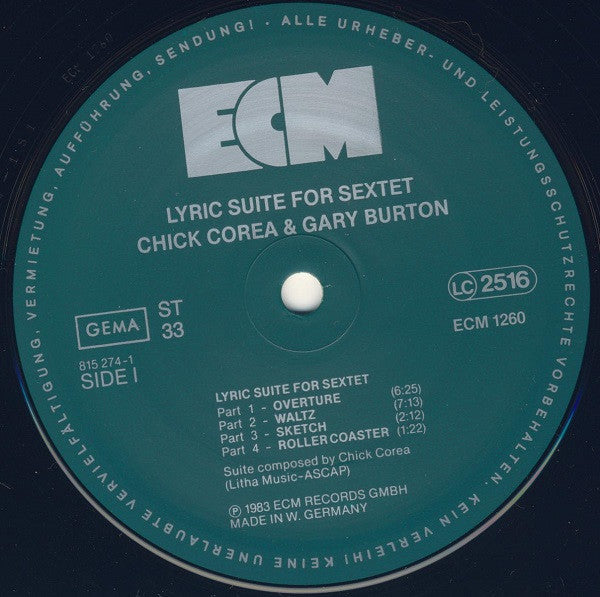 Chick Corea / Gary Burton* – Lyric Suite For Sextet