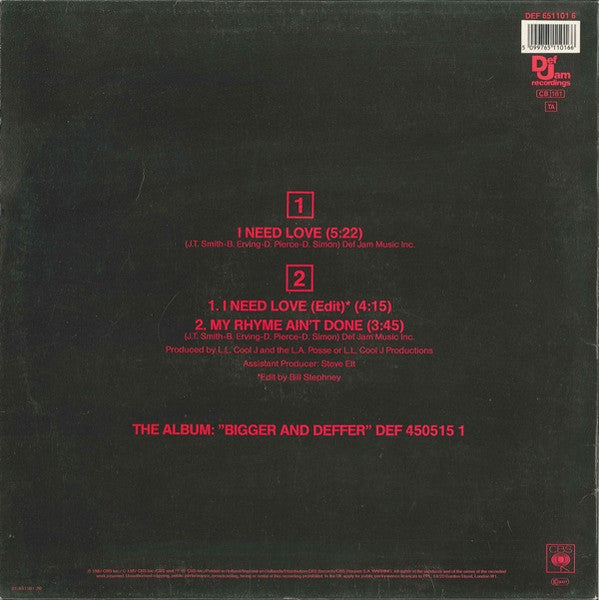 L.L. Cool J* – I Need Love , 45 RPM, Maxi-Single