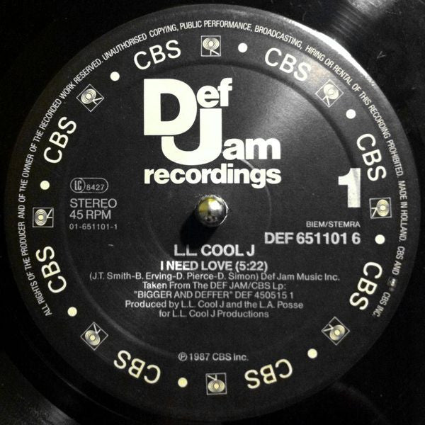 L.L. Cool J* – I Need Love , 45 RPM, Maxi-Single