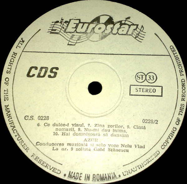 Nelu Vlad și formația Azur* – Cintece De Petrecere