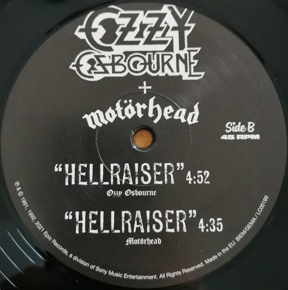Ozzy Osbourne + Motörhead – Hellraiser , 10", 45 RPM, Single, Limited Edition, Partially Mixed
