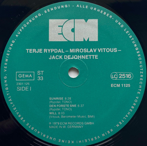 Terje Rypdal / Miroslav Vitous / Jack DeJohnette – Terje Rypdal / Miroslav Vitous / Jack DeJohnette , ECM