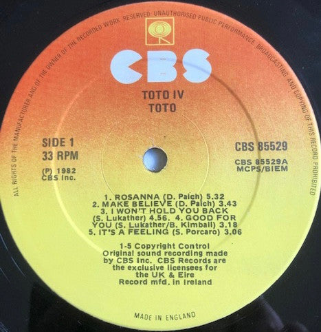 Toto – Toto IV, Sunburst Labels