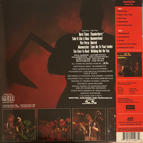 Samson – Head On, Half-Split Clear And Red With Black Splatter, Deluxe Edition