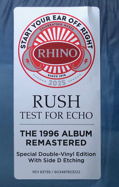 Rush - Test For Echo, 2xLP (1 LP+ LP Single Sided, Etched)