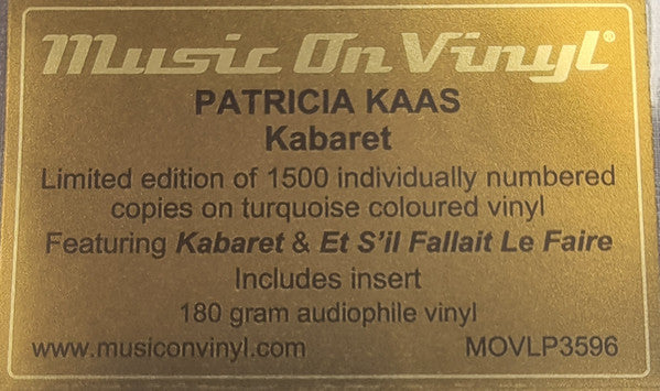 Patricia Kaas – Kabaret, Limited Edition, Numbered( 450, 451/1500), Turquoise coloured Vinyl