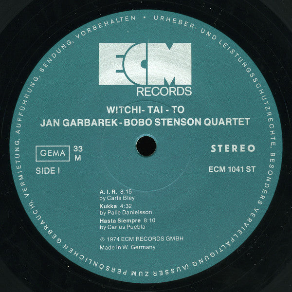 Jan Garbarek - Bobo Stenson Quartet With Palle Danielsson, Jon Christensen – Witchi-Tai-To
