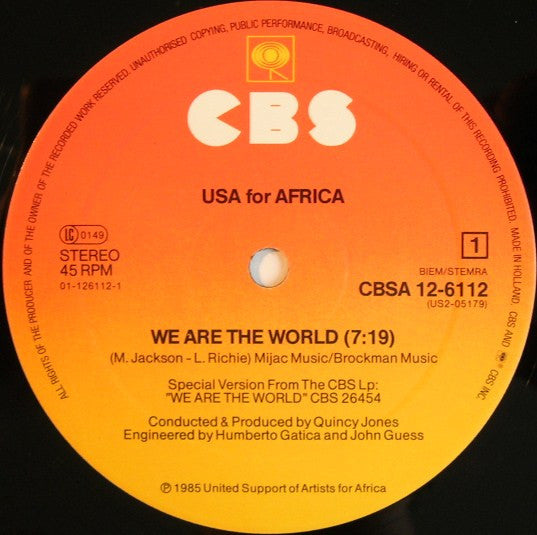 USA For Africa – We Are The World , 45 RPM, Maxi-Single