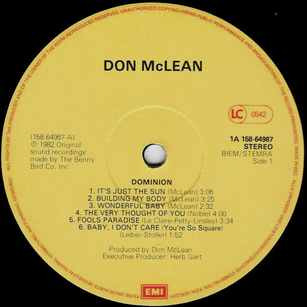 Don McLean – Dominion (Recorded Live), 2xLP, Gatefold