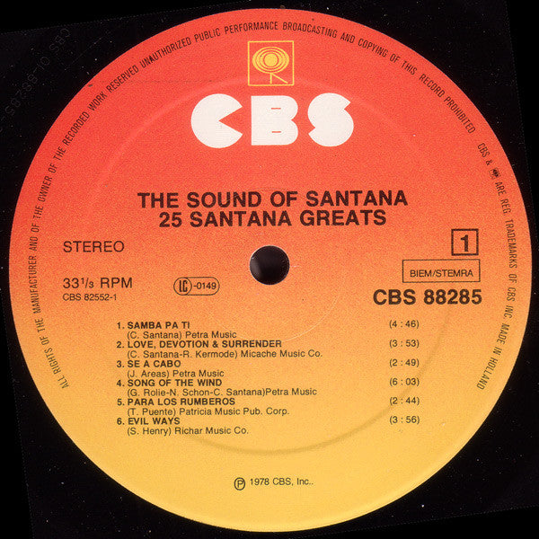 Santana – 25 Hits (The Sound Of Santana - 25 Santana Greats), 2xLP, Gatefold