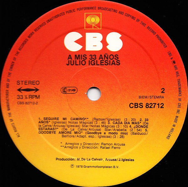 Julio Iglesias – A Mis 33 Años , Gatefold
