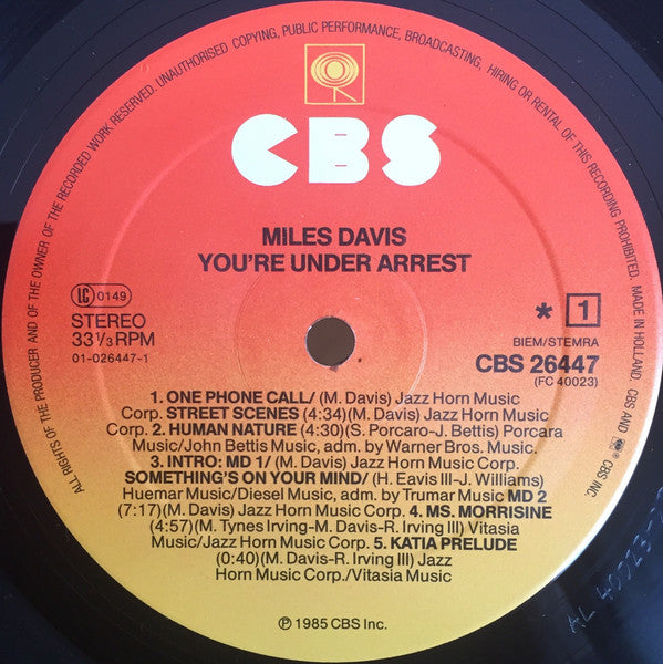 Miles Davis – You're Under Arrest , Gatefold