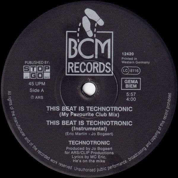Technotronic Feat. MC Eric – This Beat Is Technotronic , Maxi , 45 rpm