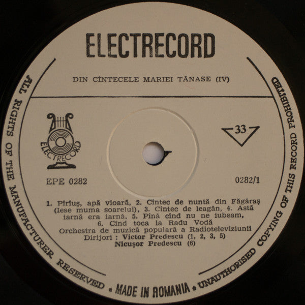 Maria Tănase – Din Cîntecele Mariei Tănase (IV), White labels