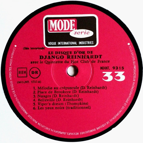 Django Reinhardt Avec Le Quintette Du Hot Club De France* – Le Disque D'Or De Django Reinhardt