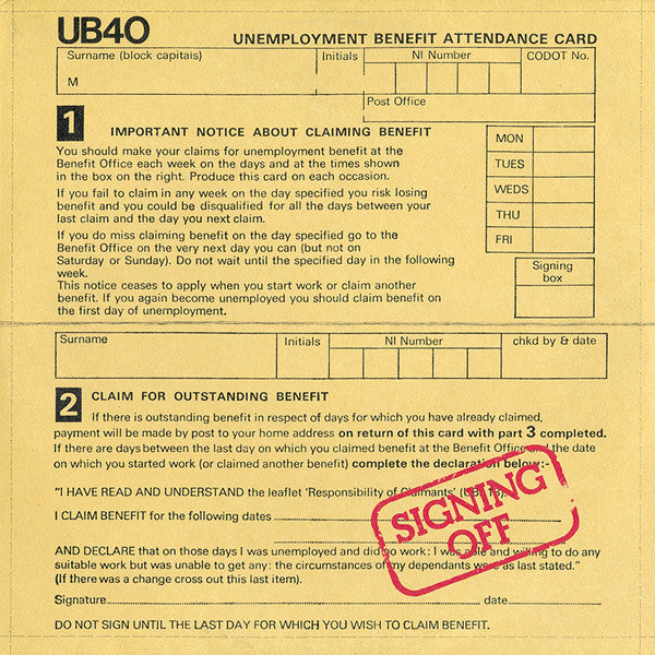 UB40 – Signing Off , LP, Vinyl, 12", + 45 RPM, Maxi Single