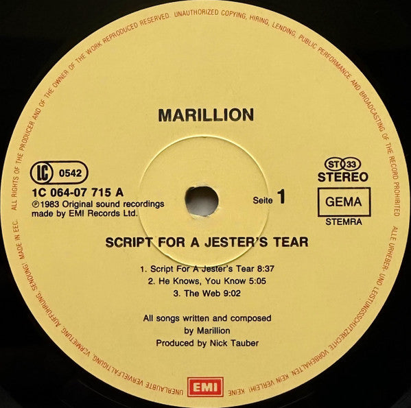Marillion – Script For A Jester's Tear, Gatefold