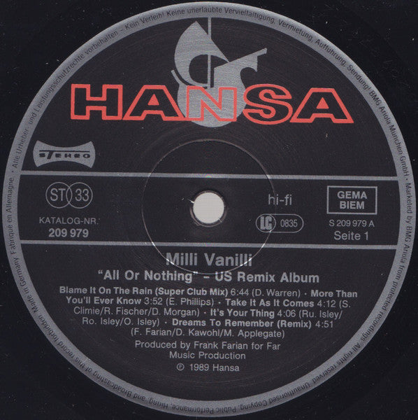 Milli Vanilli – All Or Nothing - The U.S. Remix Album, Gatefold