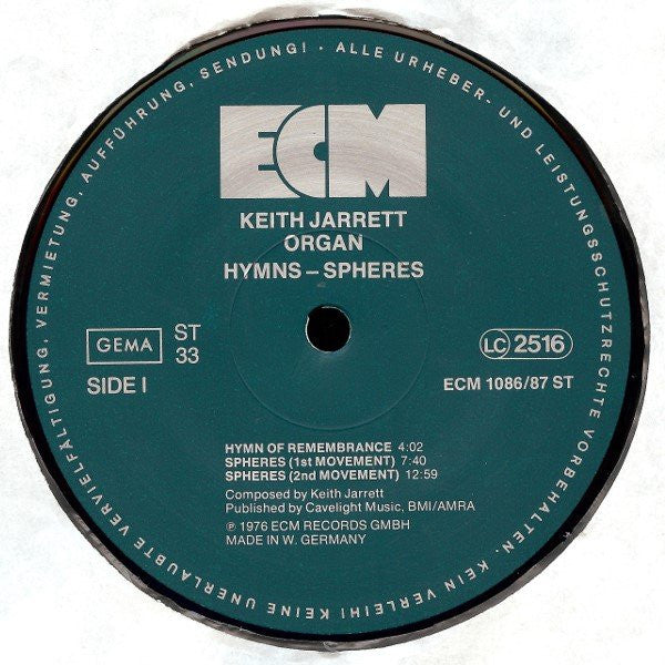 Keith Jarrett ‎– Hymns Spheres   ,  2LP , Gatefold  , ECM