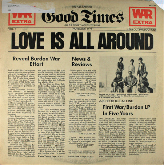 War Featuring Eric Burdon* – Love Is All Around, 1st Press, Pitman Pressing