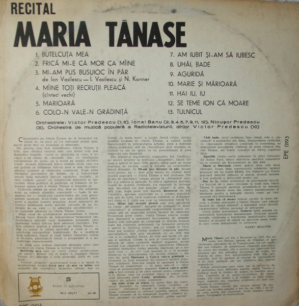 Maria Tănase – II, Black labels