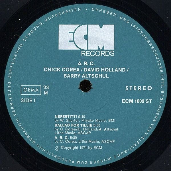 Chick Corea / David Holland* / Barry Altschul ‎– A.R.C.    ,  ECM