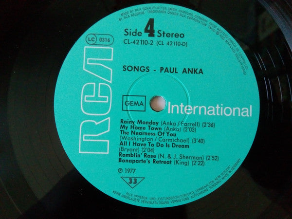 Paul Anka – Songs   ,  2 LP , Gatefold