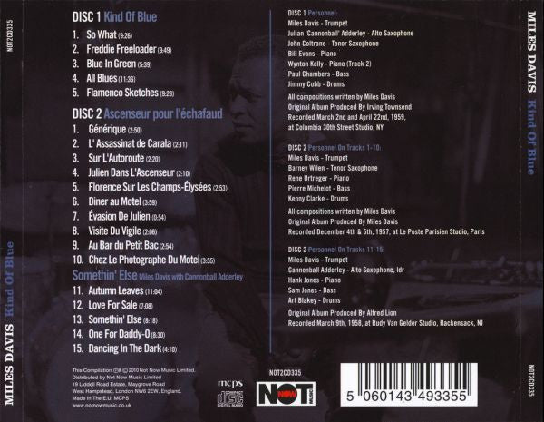Miles Davis, Julian "Cannonball" Adderley*, Paul Chambers (3), Jimmy Cobb, John Coltrane, Bill Evans, Wynton Kelly – Kind Of Blue,  2xCD