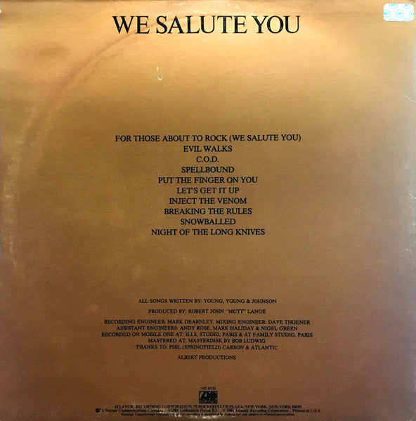 AC/DC ‎– For Those About To Rock (We Salute You)    ,  US , Gatefold