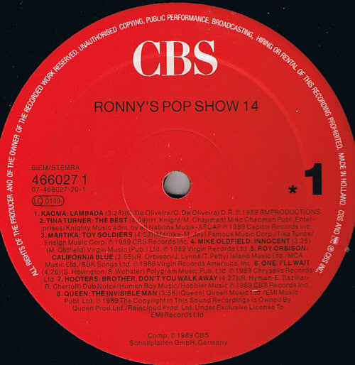 Ronny's Pop Show 14 (32 Brandaktuelle Hitparaden-Asse)    ,   2LP