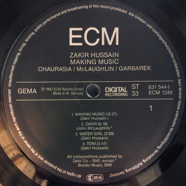 Zakir Hussain, Hariprasad Chaurasia, John McLaughlin, Jan Garbarek – Making Music,   ECM,  Gatefold