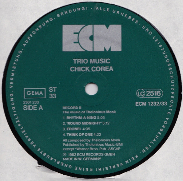 Chick Corea, Miroslav Vitous, Roy Haynes – Trio Music  ,  2LP , Gatefold
