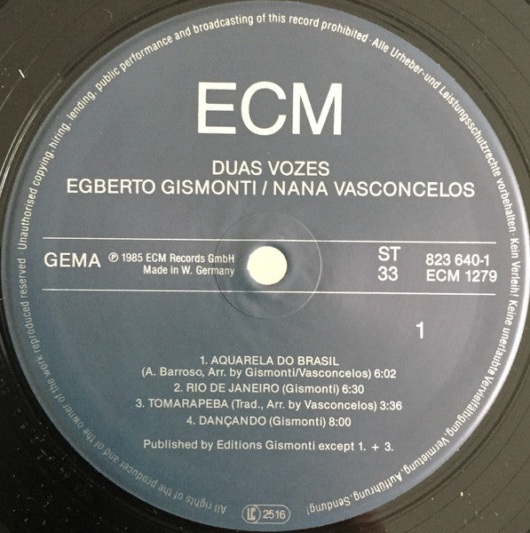 Egberto Gismonti / Naná Vasconcelos ‎– Duas Vozes    ,   ECM