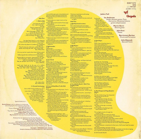 Jethro Tull – Too Old To Rock 'N' Roll: Too Young To Die!   ,  Gatefold
